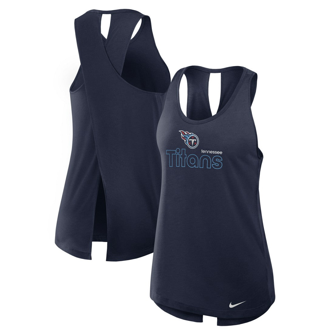 Nike Tennessee Titans Women's Open-Back Crisscross Dri-FIT Tank Top Navy