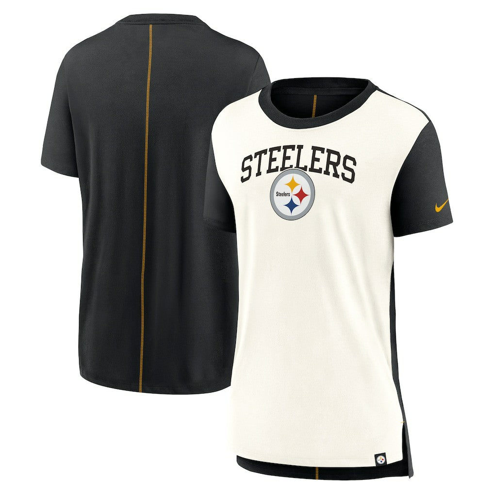 Nike Pittsburgh Steelers Women's Wordmark Tri-Blend T-Shirt Cream/Black