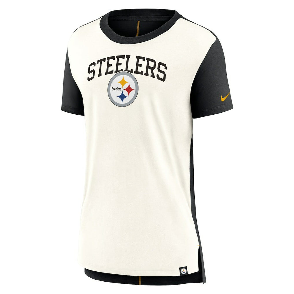 Nike Pittsburgh Steelers Women's Wordmark Tri-Blend T-Shirt Cream/Black