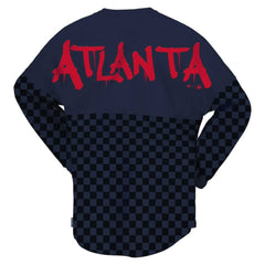 Atlanta Braves Fanatics Women's Checker Print Long Sleeve T-Shirt - Navy - Fanatics on Sale