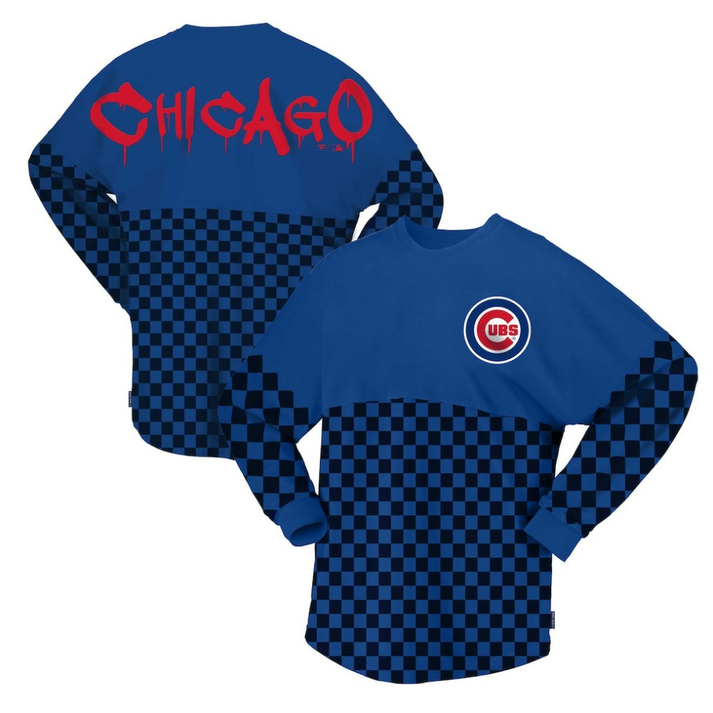 Chicago Cubs Fanatics Women's Checker Print Long Sleeve T-Shirt - Royal - Fanatics Discount