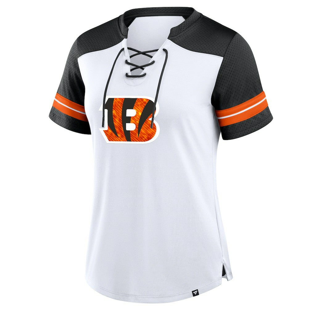 Fanatics Cincinnati Bengals Women's Foiled Primary Lace-Up T-Shirt White/Black