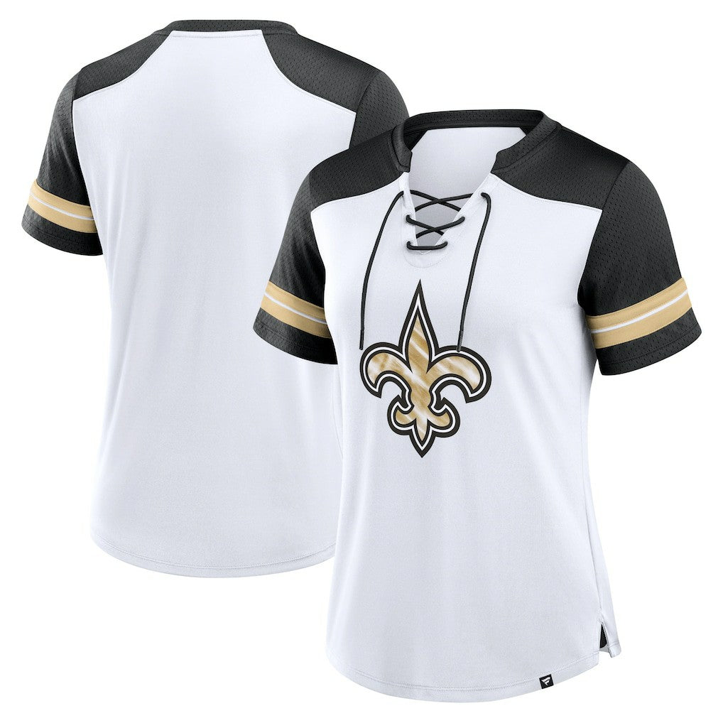 Fanatics New Orleans Saints Women's Foiled Primary Lace-Up T-Shirt White/Black