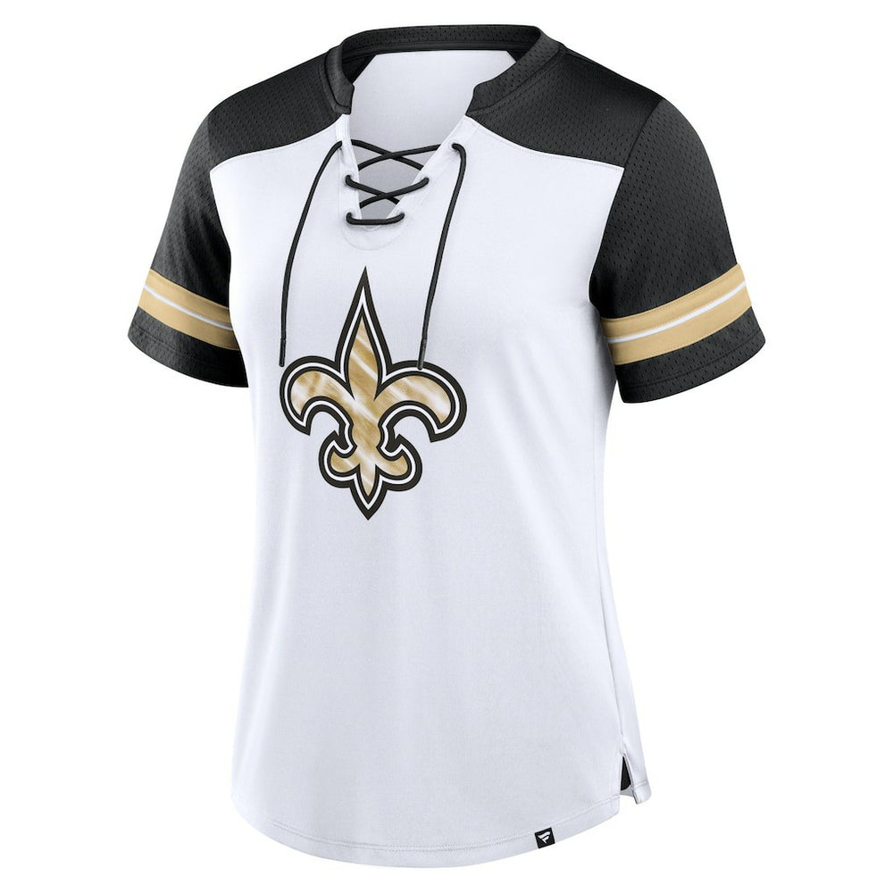 Fanatics New Orleans Saints Women's Foiled Primary Lace-Up T-Shirt White/Black