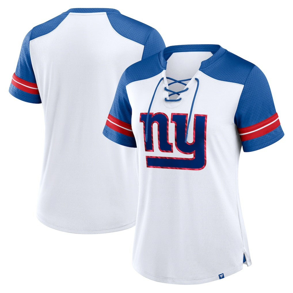Fanatics New York Giants Women's Foiled Primary Lace-Up T-Shirt White/Royal