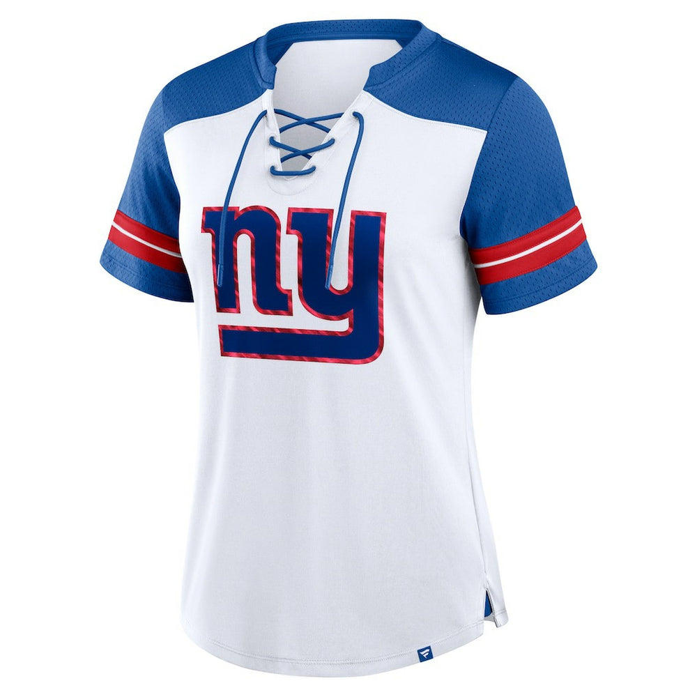 Fanatics New York Giants Women's Foiled Primary Lace-Up T-Shirt White/Royal