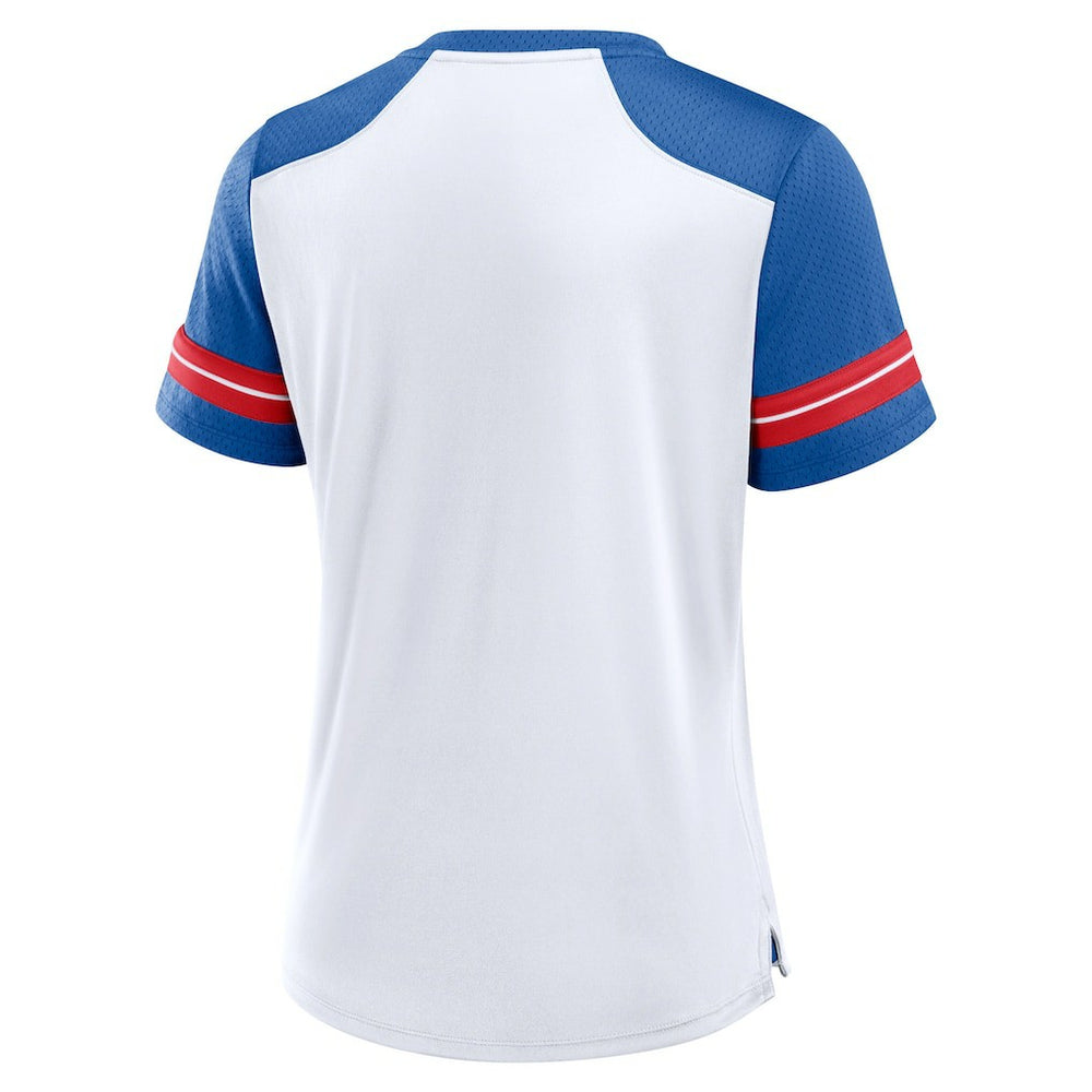Fanatics New York Giants Women's Foiled Primary Lace-Up T-Shirt White/Royal
