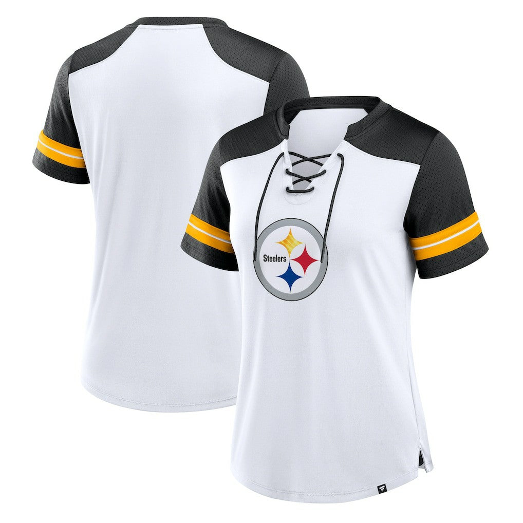 Fanatics Pittsburgh Steelers Women's Foiled Primary Lace-Up T-Shirt White/Black