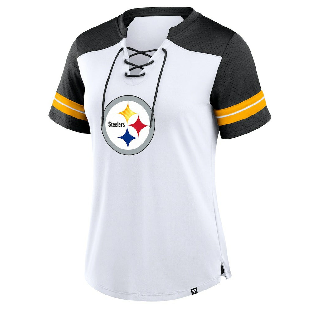 Fanatics Pittsburgh Steelers Women's Foiled Primary Lace-Up T-Shirt White/Black