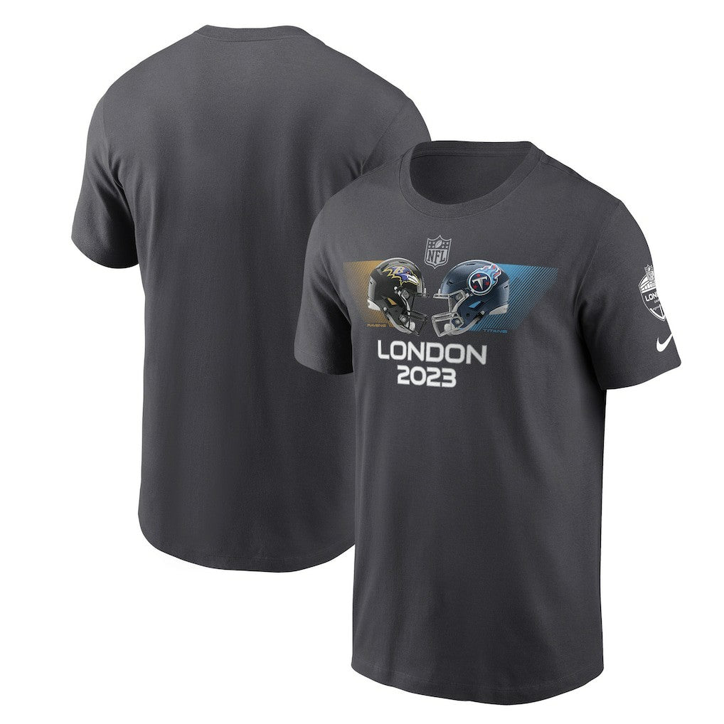 Nike Baltimore Ravens vs. Tennessee Titans 2023 London Game Essential T-Shirt Anthracite