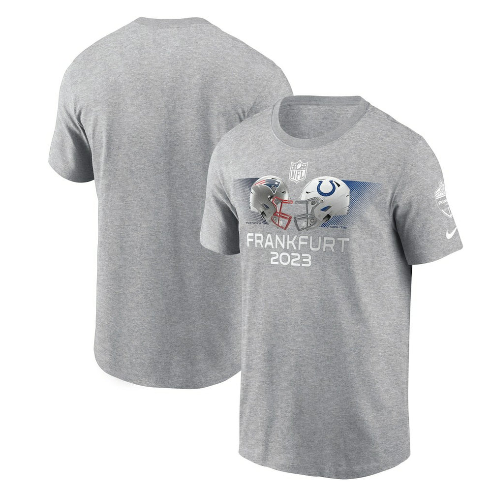 Nike New England Patriots vs. Indianapolis Colts 2023 Frankfurt Game Essential T-Shirt Heather Gray