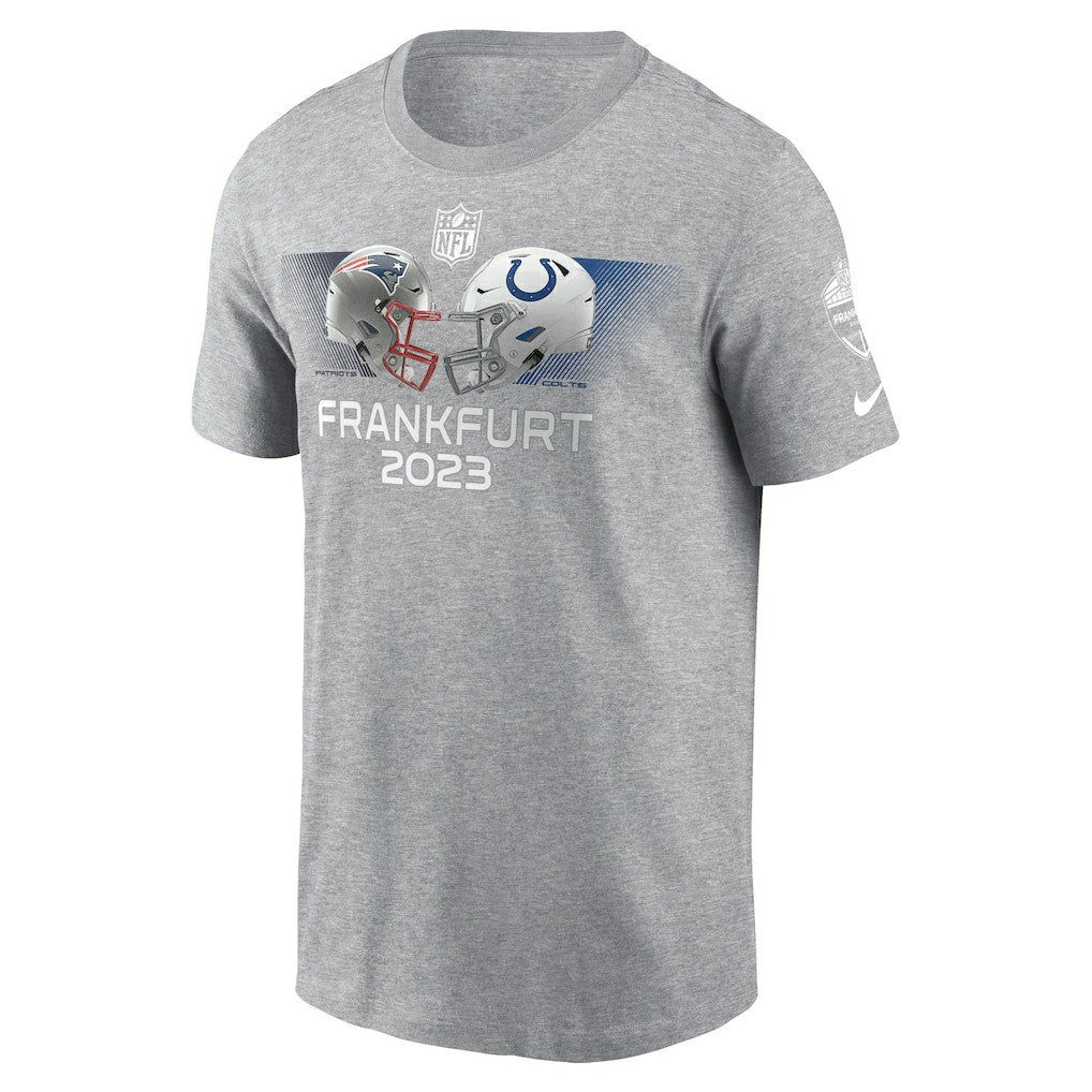 Nike New England Patriots vs. Indianapolis Colts 2023 Frankfurt Game Essential T-Shirt Heather Gray