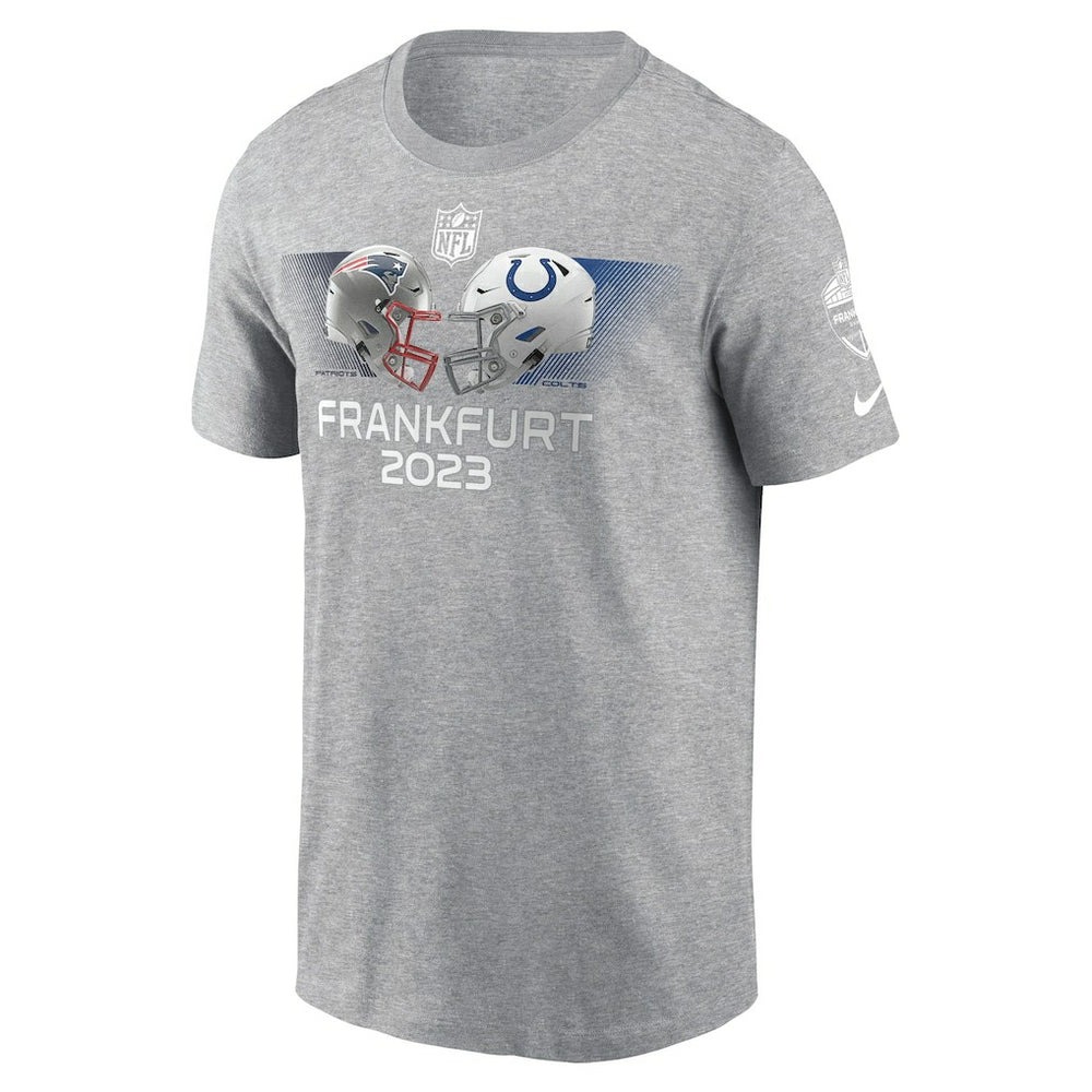 Nike New England Patriots vs. Indianapolis Colts 2023 Frankfurt Game Essential T-Shirt Heather Gray