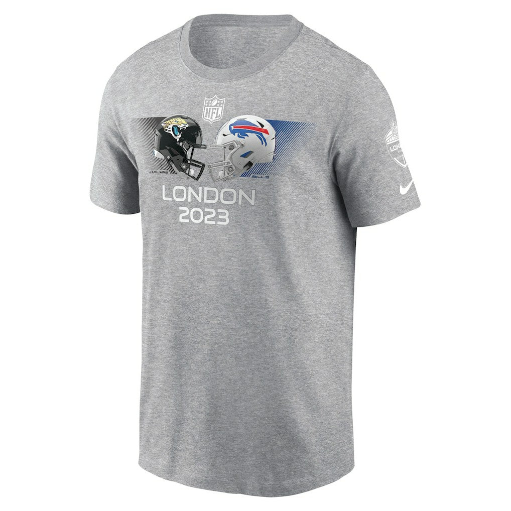 Nike Jacksonville Jaguars vs. Buffalo Bills 2023 London Game T-Shirt Heather Charcoal