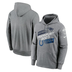 Nike New England Patriots vs. Indianapolis Colts 2023 Frankfurt Game Pullover Hoodie Heather Charcoal