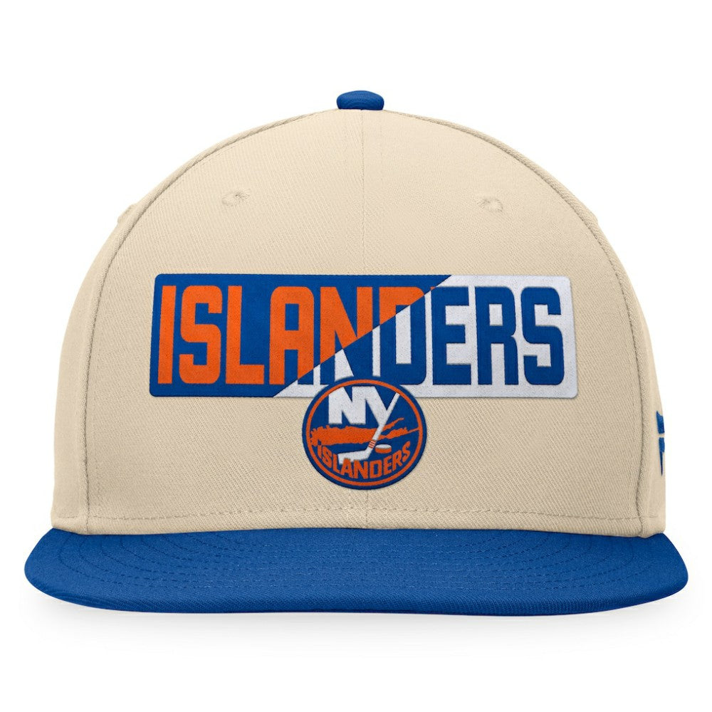 New York Islanders Fanatics Goalaso Snapback Hat - Cream/Royal - NHL 200542916