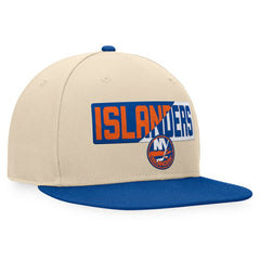 New York Islanders Fanatics Goalaso Snapback Hat - Cream/Royal - NHL 200542916