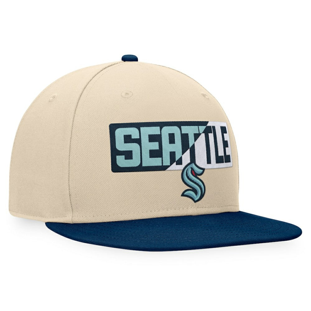 Seattle Kraken Fanatics Goalaso Snapback Hat - Cream/Deep Sea Blue - NHL 200542921