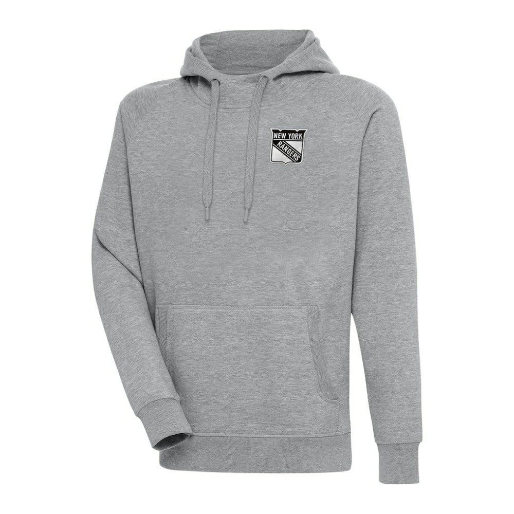 New York Rangers Antigua Metallic Logo Victory Pullover Hoodie - Heather Gray - NHL 200544240