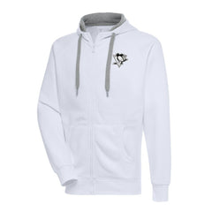 Pittsburgh Penguins Antigua Metallic Logo Victory Full-Zip Hoodie - White - NHL 200544487