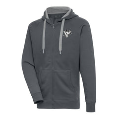 Pittsburgh Penguins Antigua Metallic Logo Victory Full-Zip Hoodie - Charcoal - NHL 200544491