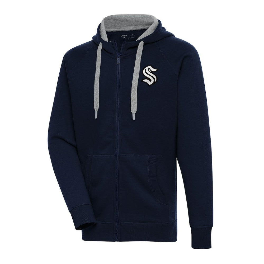 Seattle Kraken Antigua Metallic Logo Victory Full-Zip Hoodie - Deep Sea Blue - NHL 200544493