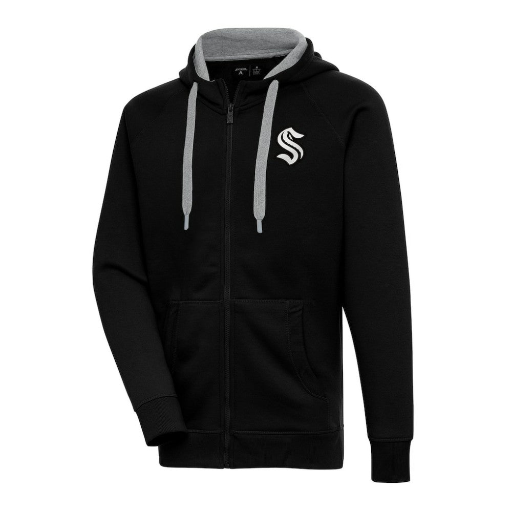 Seattle Kraken Antigua Metallic Logo Victory Full-Zip Hoodie - Black - NHL 200544494