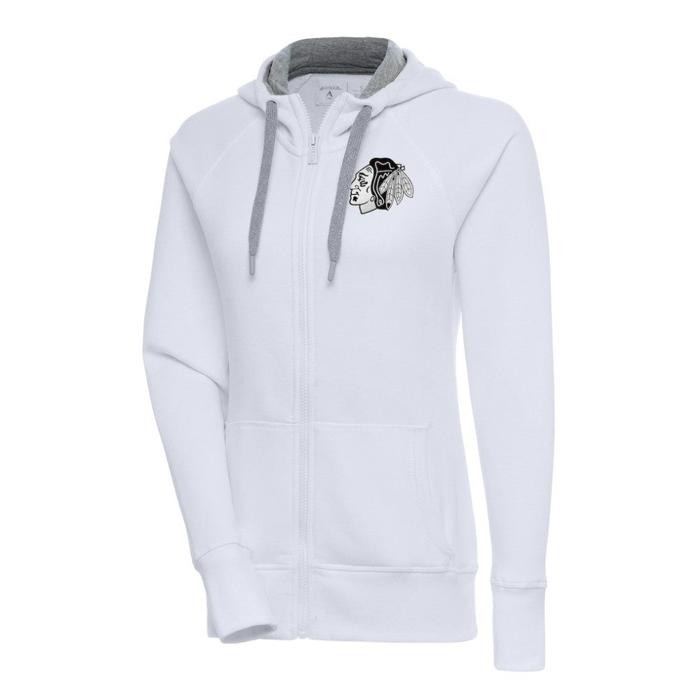 Chicago Blackhawks Antigua Women's Metallic Logo Victory Full-Zip Hoodie - White - NHL 200544874