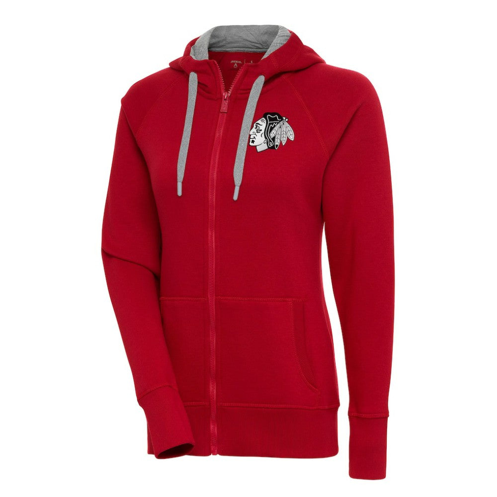 Chicago Blackhawks Antigua Women's Metallic Logo Victory Full-Zip Hoodie - Red - NHL 200544877