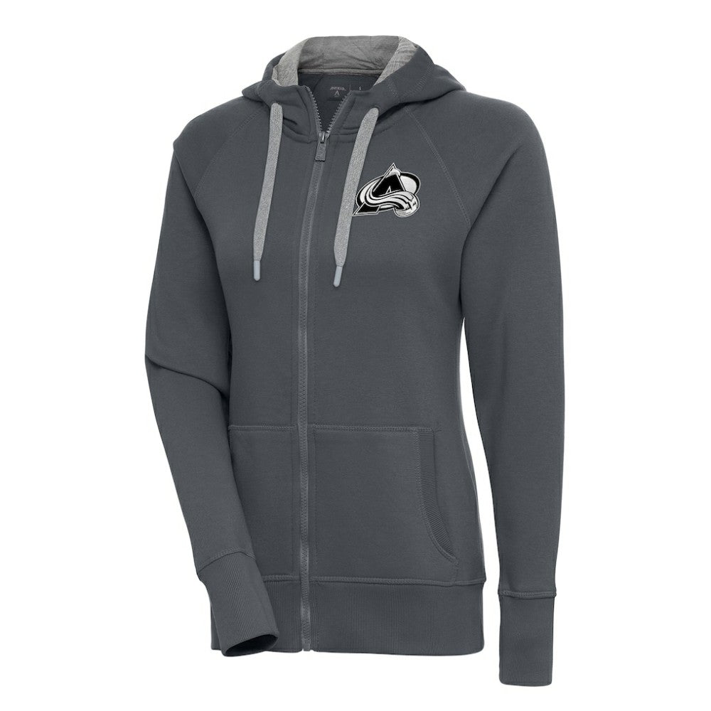 Colorado Avalanche Antigua Women's Metallic Logo Victory Full-Zip Hoodie - Charcoal - NHL 200544883