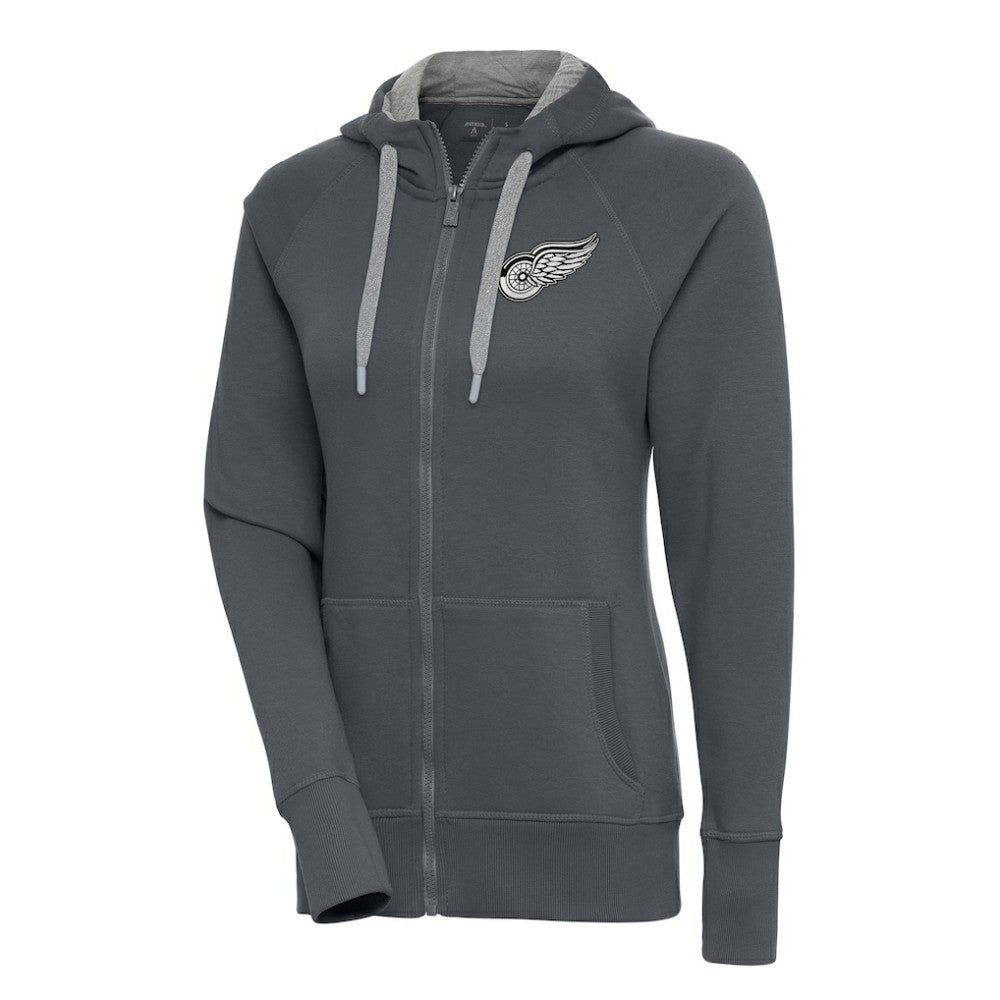 Detroit Red Wings Antigua Women's Metallic Logo Victory Full-Zip Hoodie - Charcoal - NHL 200544893
