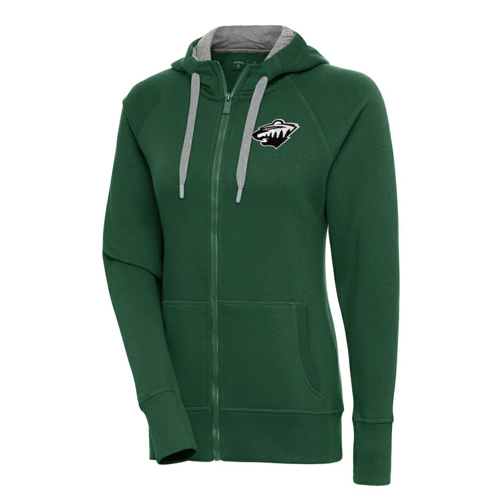 Minnesota Wild Antigua Women's Metallic Logo Victory Full-Zip Hoodie - Green - NHL 200544897