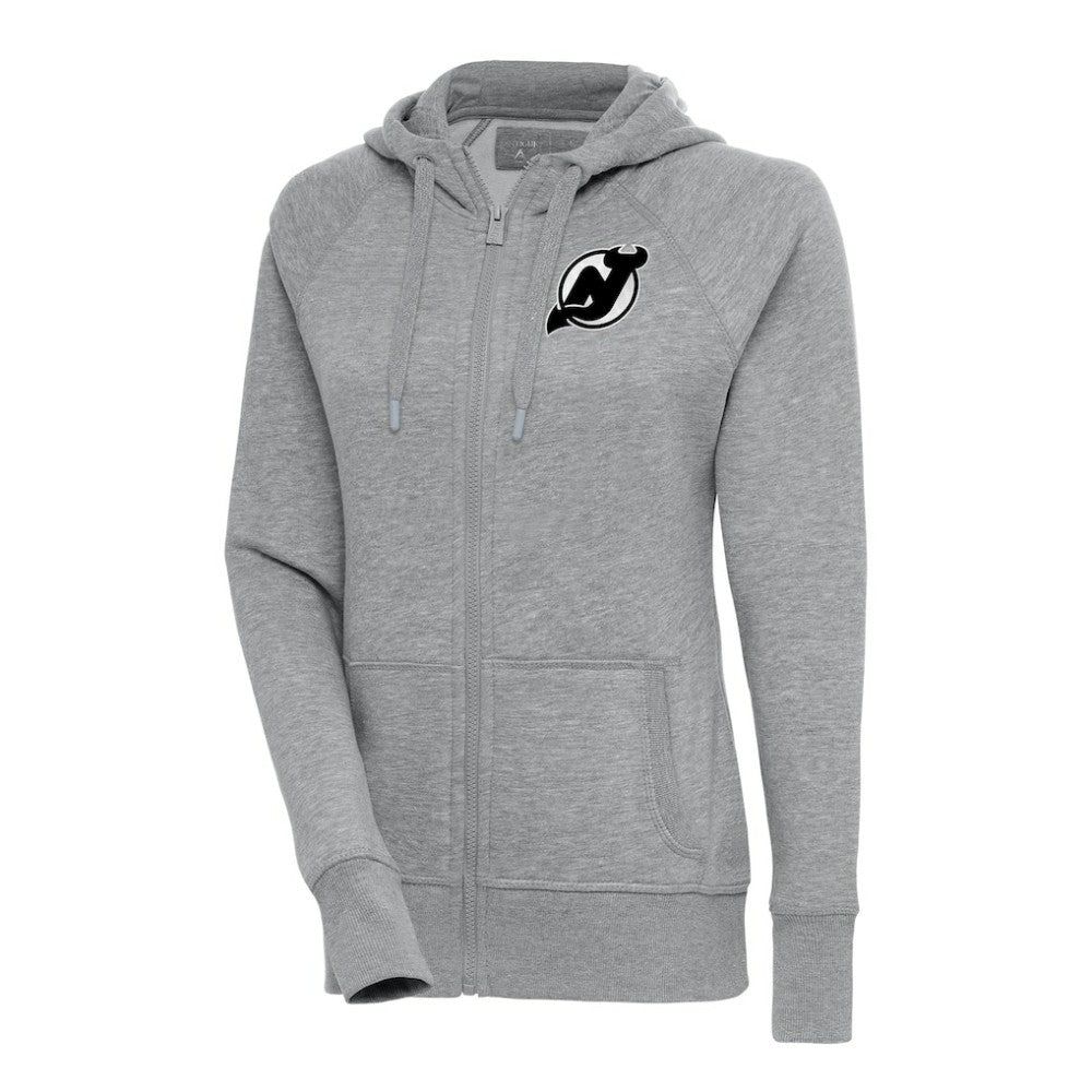 New Jersey Devils Antigua Women's Metallic Logo Victory Full-Zip Hoodie - Heather Gray - NHL 200544901
