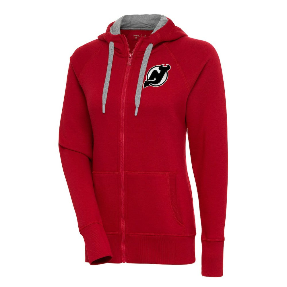 New Jersey Devils Antigua Women's Metallic Logo Victory Full-Zip Hoodie - Red - NHL 200544902