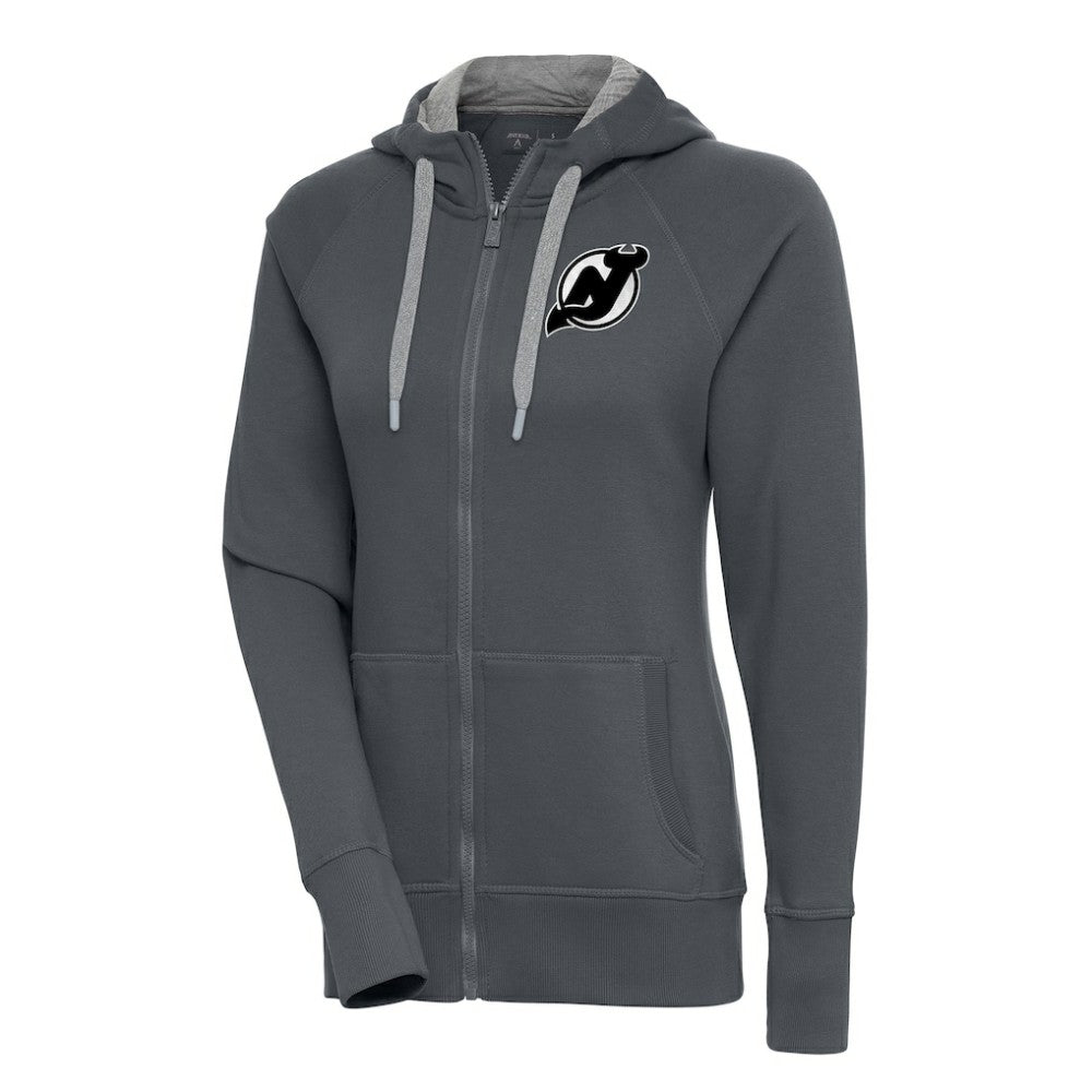 New Jersey Devils Antigua Women's Metallic Logo Victory Full-Zip Hoodie - Charcoal - NHL 200544903