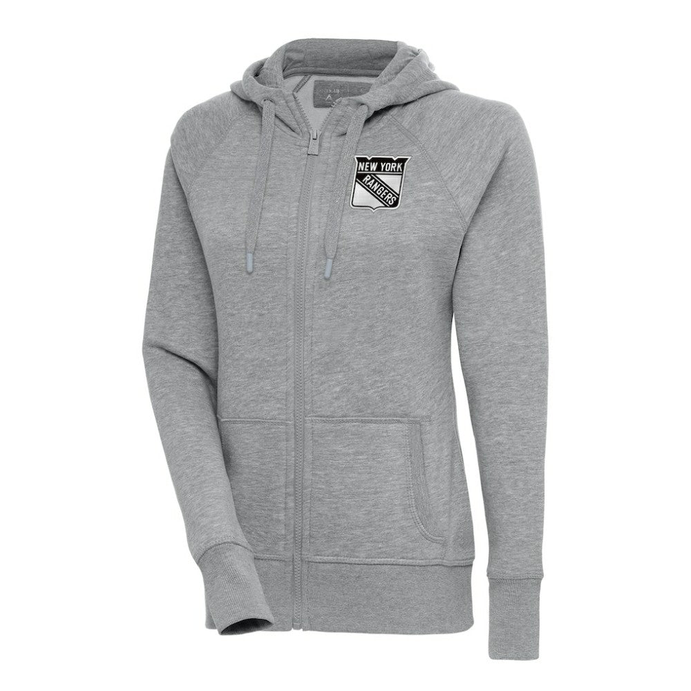 New York Rangers Antigua Women's Metallic Logo Victory Full-Zip Hoodie - Heather Gray - NHL 200544906