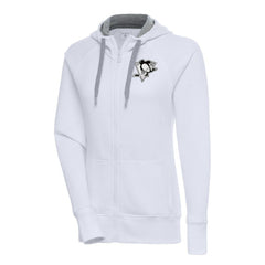 Pittsburgh Penguins Antigua Women's Metallic Logo Victory Full-Zip Hoodie - White - NHL 200544914