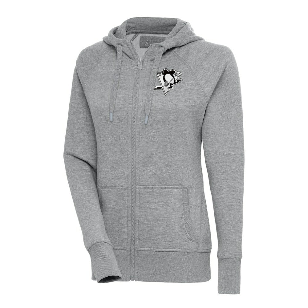 Pittsburgh Penguins Antigua Women's Metallic Logo Victory Full-Zip Hoodie - Heather Gray - NHL 200544916