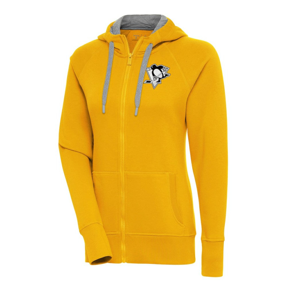 Pittsburgh Penguins Antigua Women's Metallic Logo Victory Full-Zip Hoodie - Gold - NHL 200544917