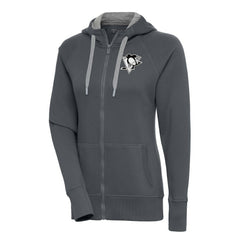 Pittsburgh Penguins Antigua Women's Metallic Logo Victory Full-Zip Hoodie - Charcoal - NHL 200544918