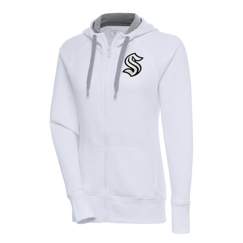 Seattle Kraken Antigua Women's Metallic Logo Victory Full-Zip Hoodie - White - NHL 200544919