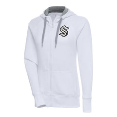 Seattle Kraken Antigua Women's Metallic Logo Victory Full-Zip Hoodie - White - NHL 200544919
