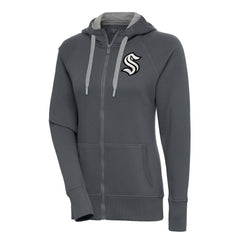 Seattle Kraken Antigua Women's Metallic Logo Victory Full-Zip Hoodie - Charcoal - NHL 200544923