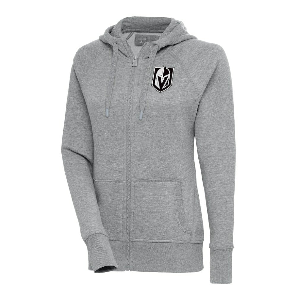 Vegas Golden Knights Antigua Women's Metallic Logo Victory Full-Zip Hoodie - Heather Gray - NHL 200544936