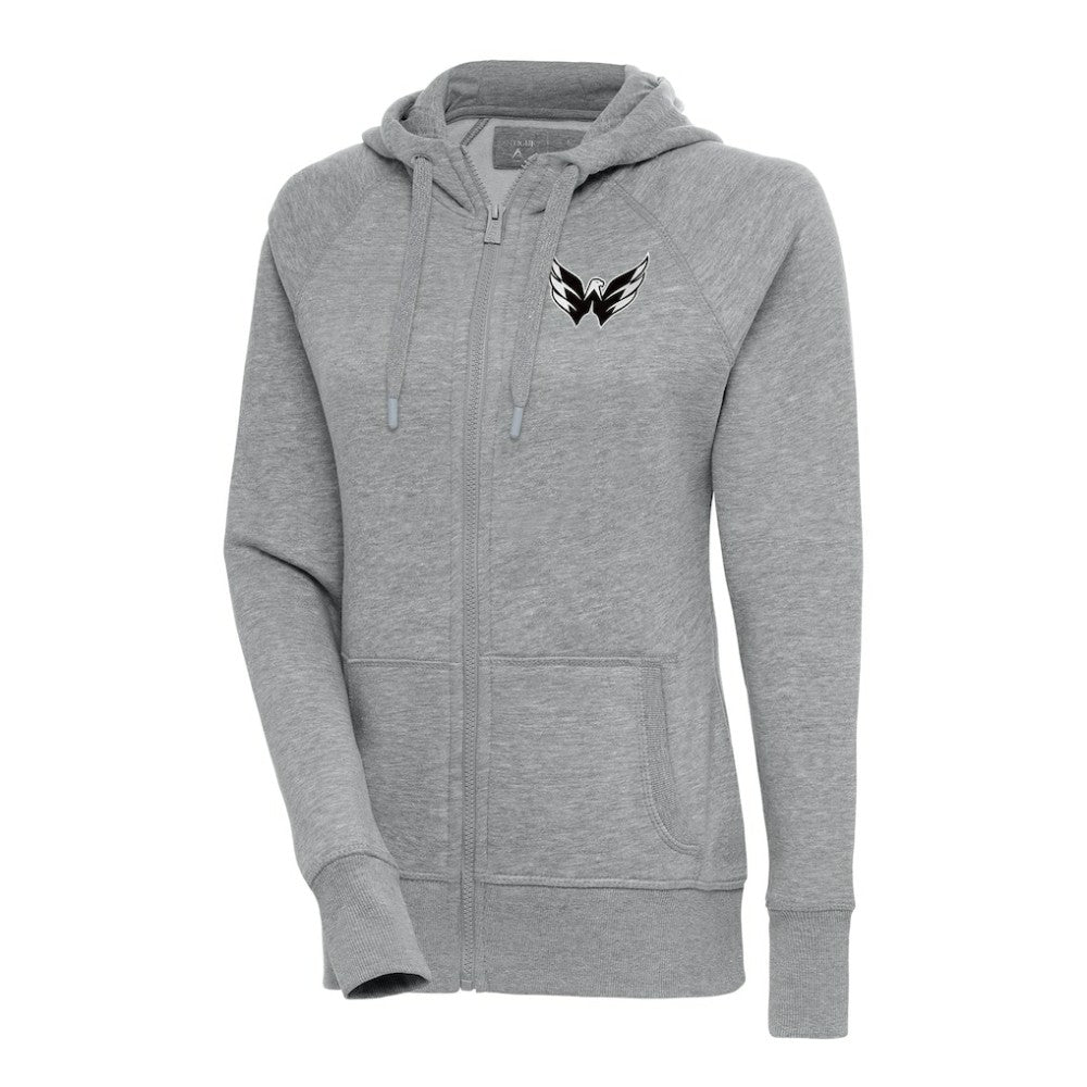 Washington Capitals Antigua Women's Metallic Logo Victory Full-Zip Hoodie - Heather Gray - NHL 200544940