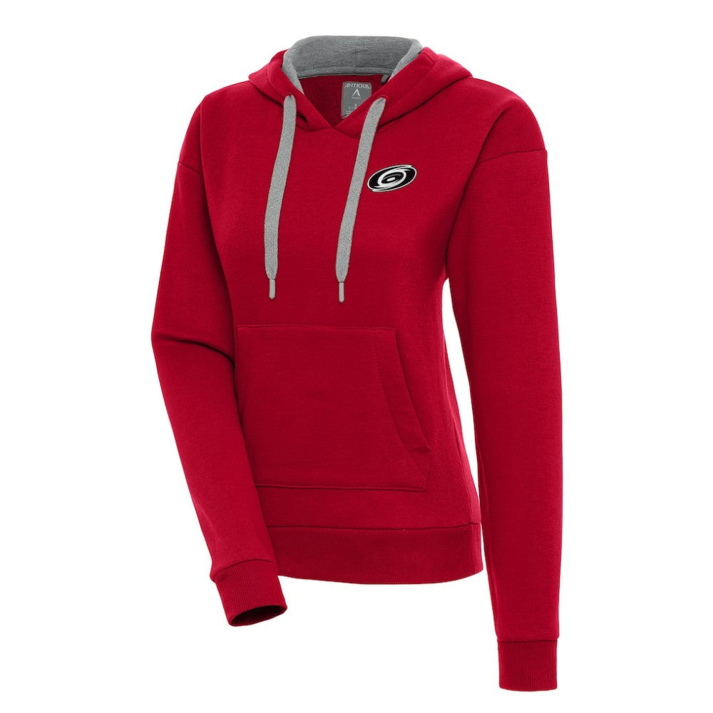 Carolina Hurricanes Antigua Women's Metallic Logo Victory Pullover Hoodie - Red - NHL 200545002