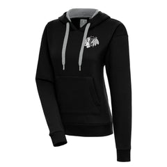 Chicago Blackhawks Antigua Women's Metallic Logo Victory Pullover Hoodie - Black - NHL 200545007