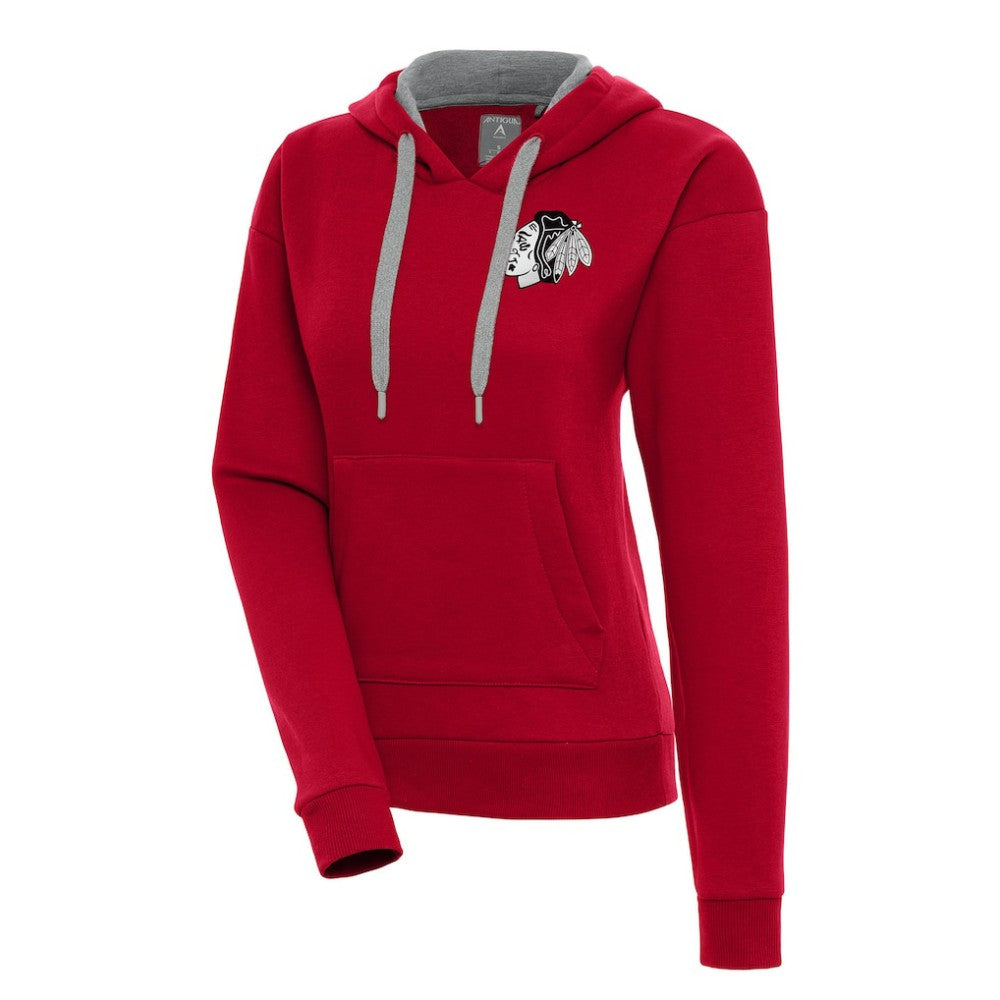 Chicago Blackhawks Antigua Women's Metallic Logo Victory Pullover Hoodie - Red - NHL 200545011