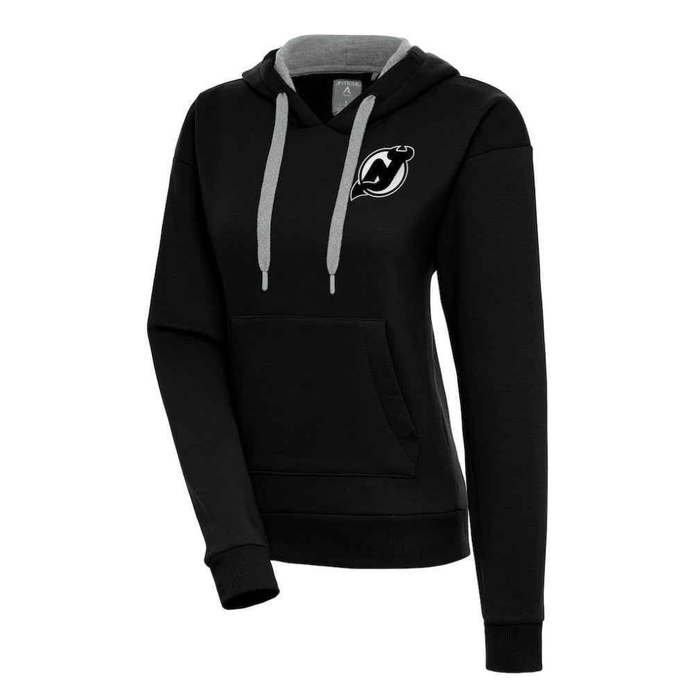 New Jersey Devils Antigua Women's Metallic Logo Victory Pullover Hoodie - Black - NHL 200545042