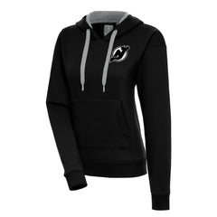 New Jersey Devils Antigua Women's Metallic Logo Victory Pullover Hoodie - Black - NHL 200545042